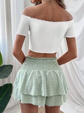 Off-Shoulder Cropped Top And Shirred-Waist Shorts Set